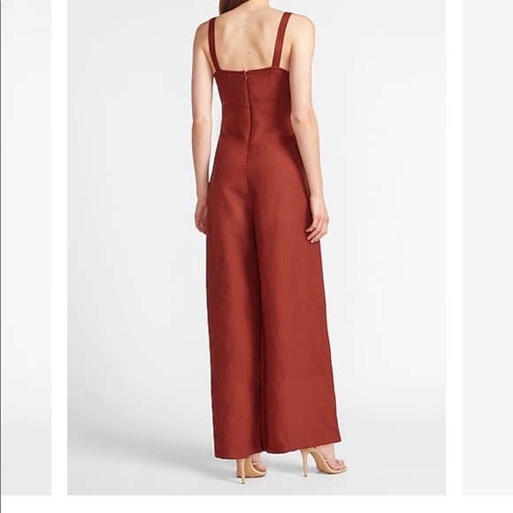 Express Linen blend tie front jumpsuit - Picture 5 of 6